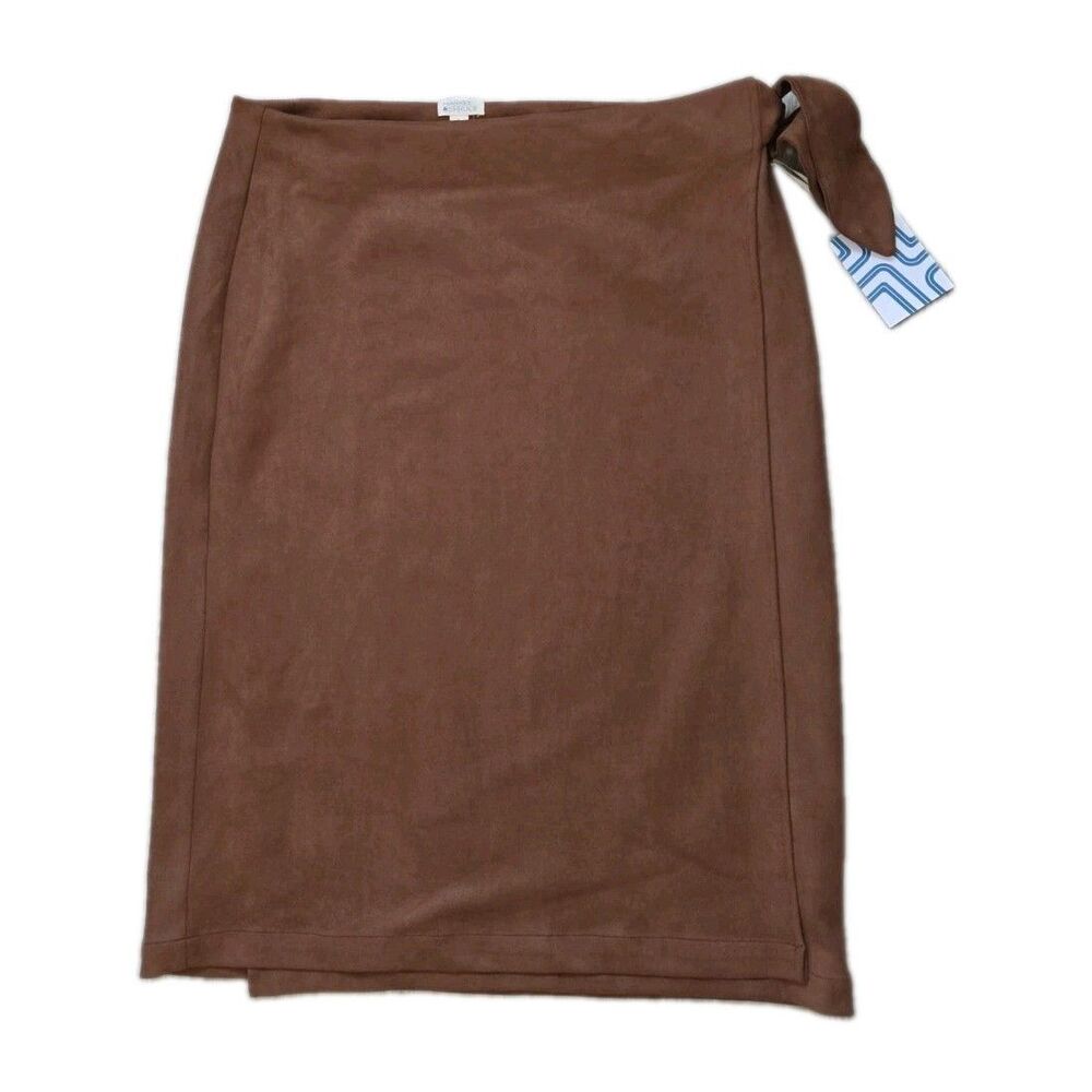NWT Market & Spruce Rhae Faux Suede Wrap Midi Skirt Tie Waist Brown Womens XL